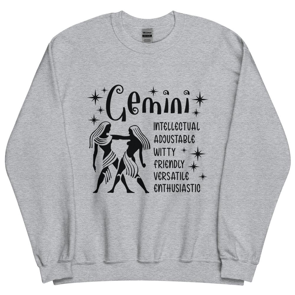 Gemini Zodiac Positive Traits Sweatshirt - Sport Grey Color - https://ascensionemporium.net